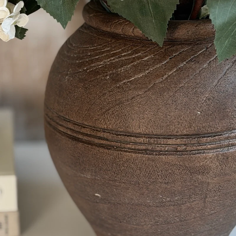 Earthy Ceramic Carved Rim Vase - Image 2