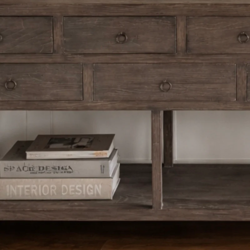 Dark Elm 9 Drawer Console Table with Shelf - Image 2