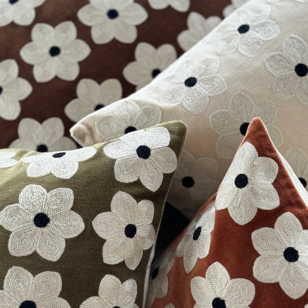 Embroidered Daisy Velvet Cushion Cover - Image 4