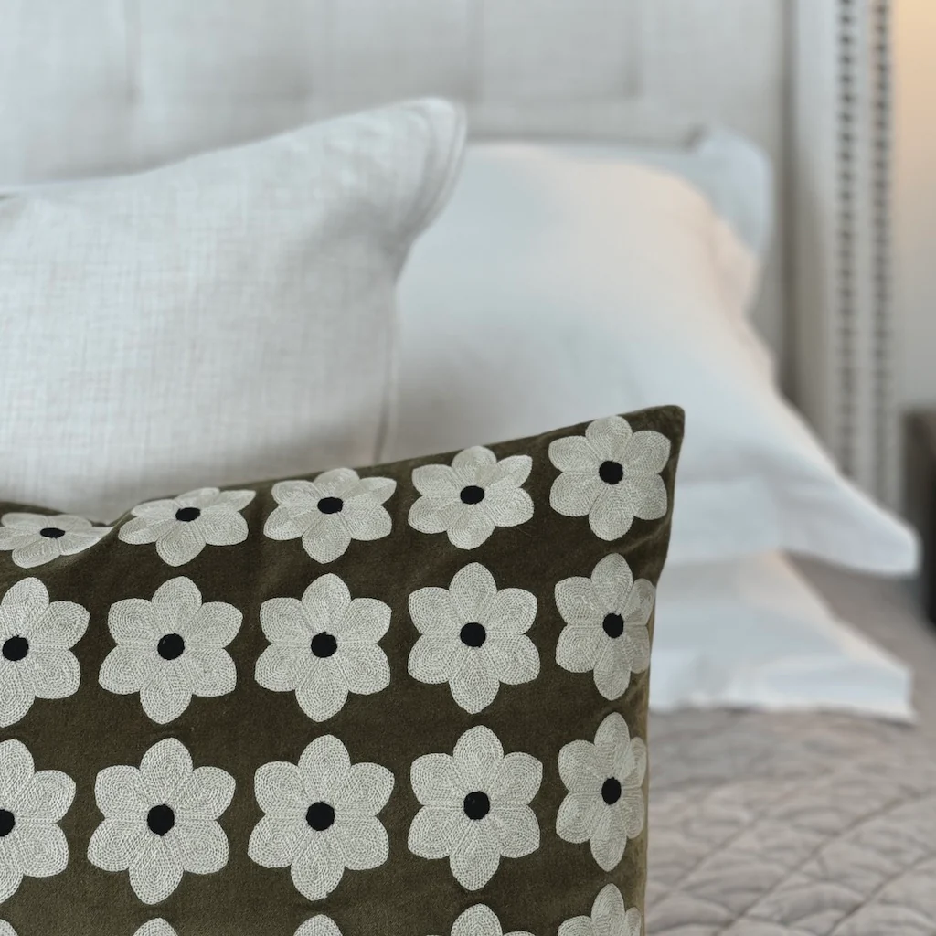 Embroidered Daisy Velvet Cushion Cover - Image 5