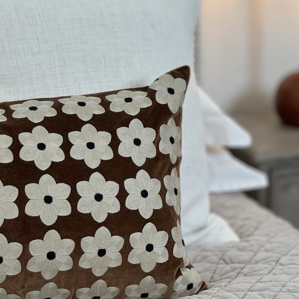 Embroidered Daisy Velvet Cushion Cover - Image 7