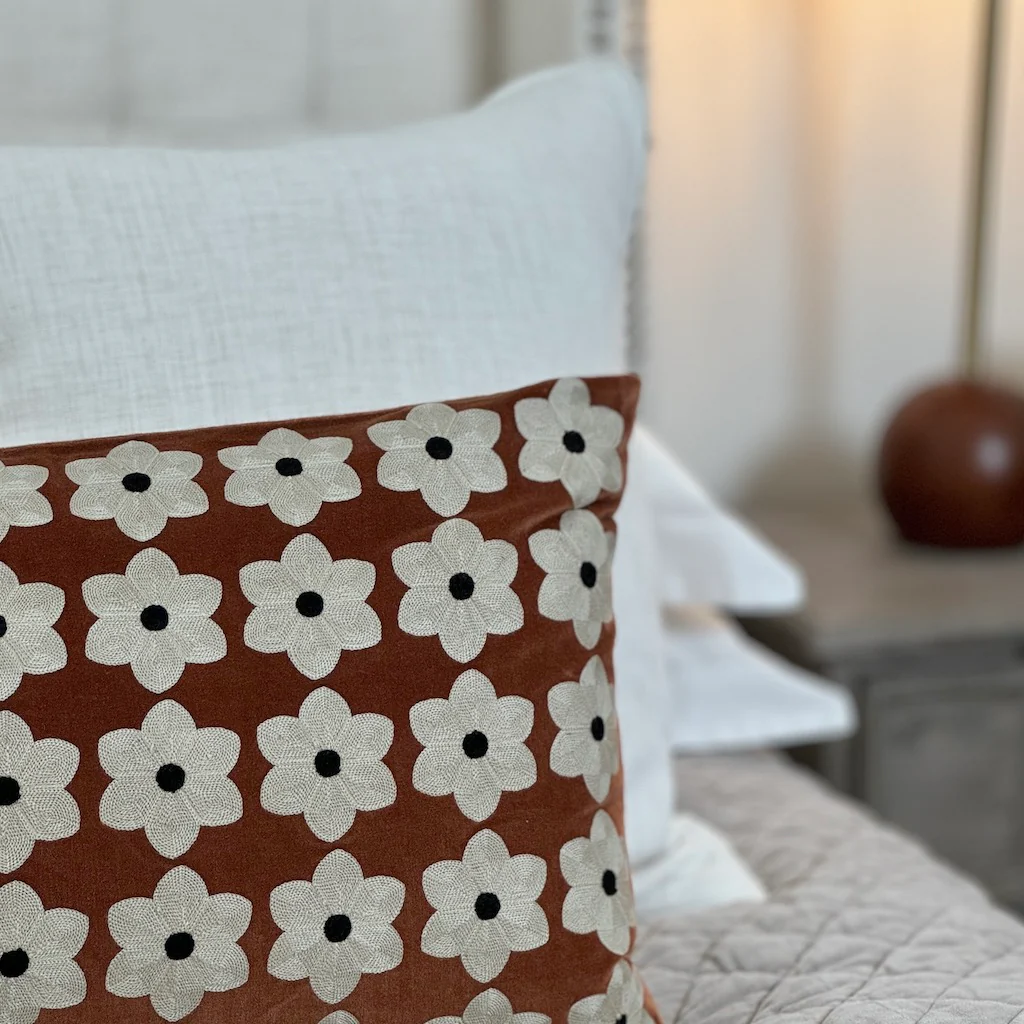 Embroidered Daisy Velvet Cushion Cover - Image 8