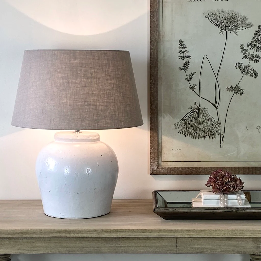 Etna Aged White Ceramic Glaze Table Lamp - Image 6