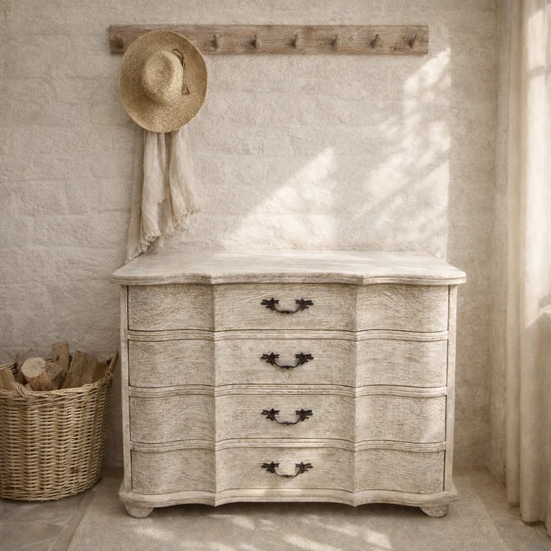 Evelyn Chest of Drawers Whitewashed Aged Wood - 90cm 4 Drawer