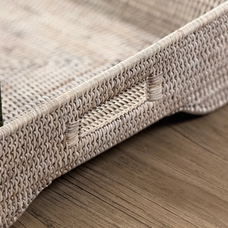 Extra Large Whitewashed Rattan Tray with Integral Handles - Image 3