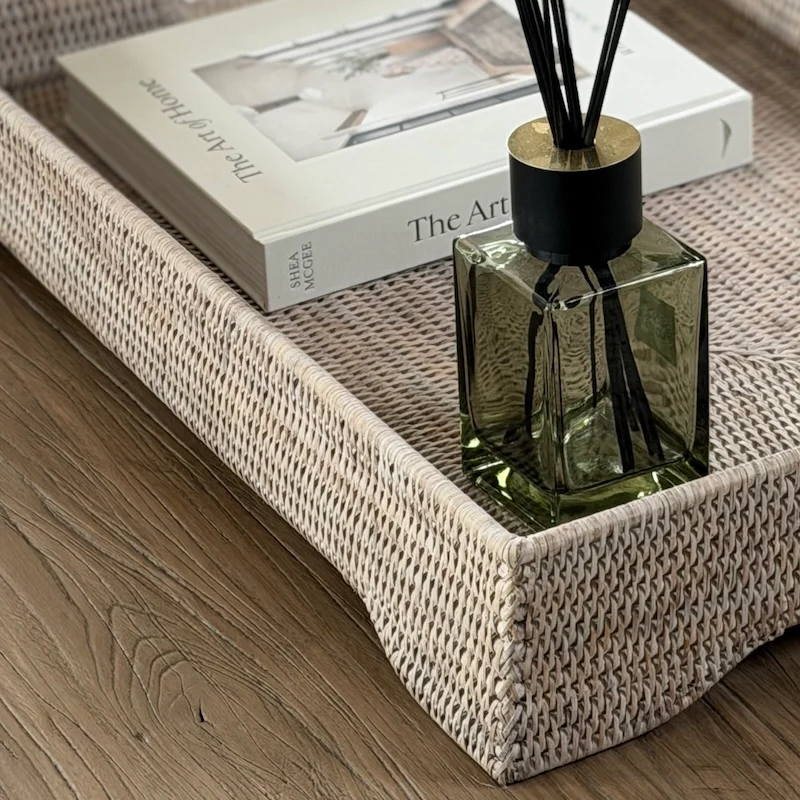 Extra Large Whitewashed Rattan Tray with Integral Handles - Image 4