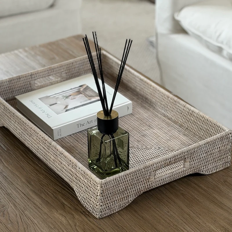 Extra Large Whitewashed Rattan Tray with Integral Handles - Image 5