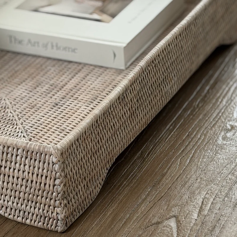 Extra Large Whitewashed Rattan Tray with Integral Handles - Image 6