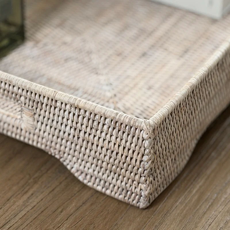 Extra Large Whitewashed Rattan Tray with Integral Handles - Image 7