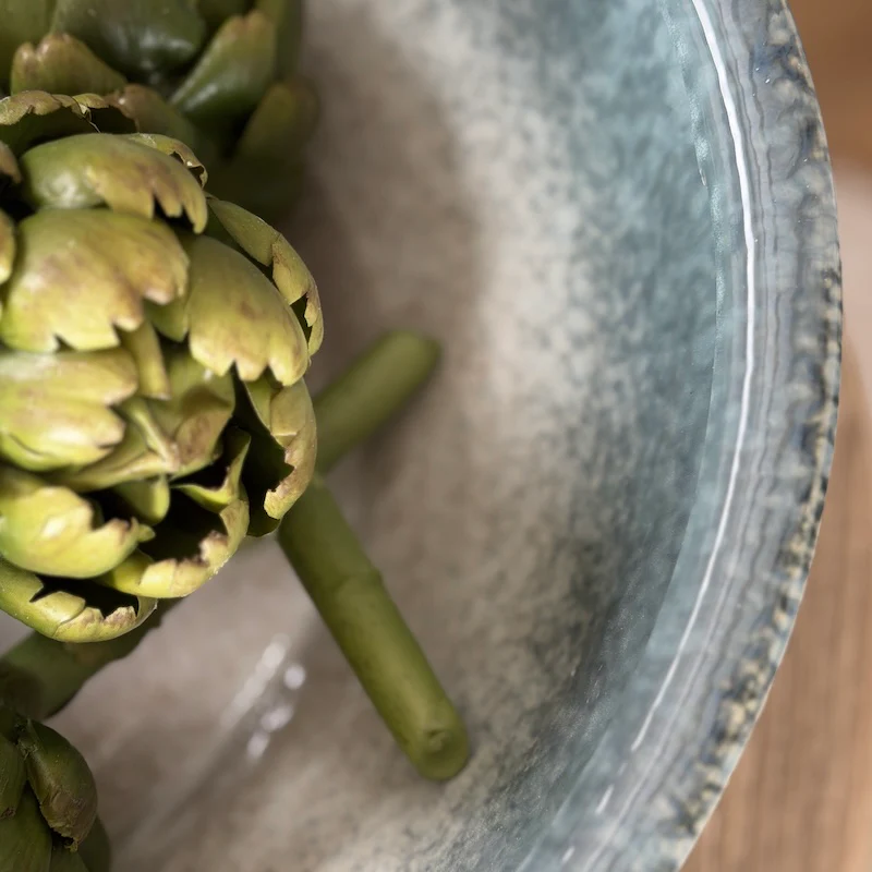 Faded Teal Taupe Glazed Ceramic Bowl - Image 3