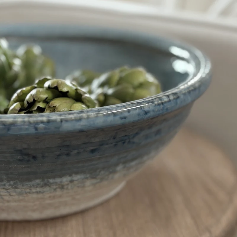 Faded Teal Taupe Glazed Ceramic Bowl - Image 5