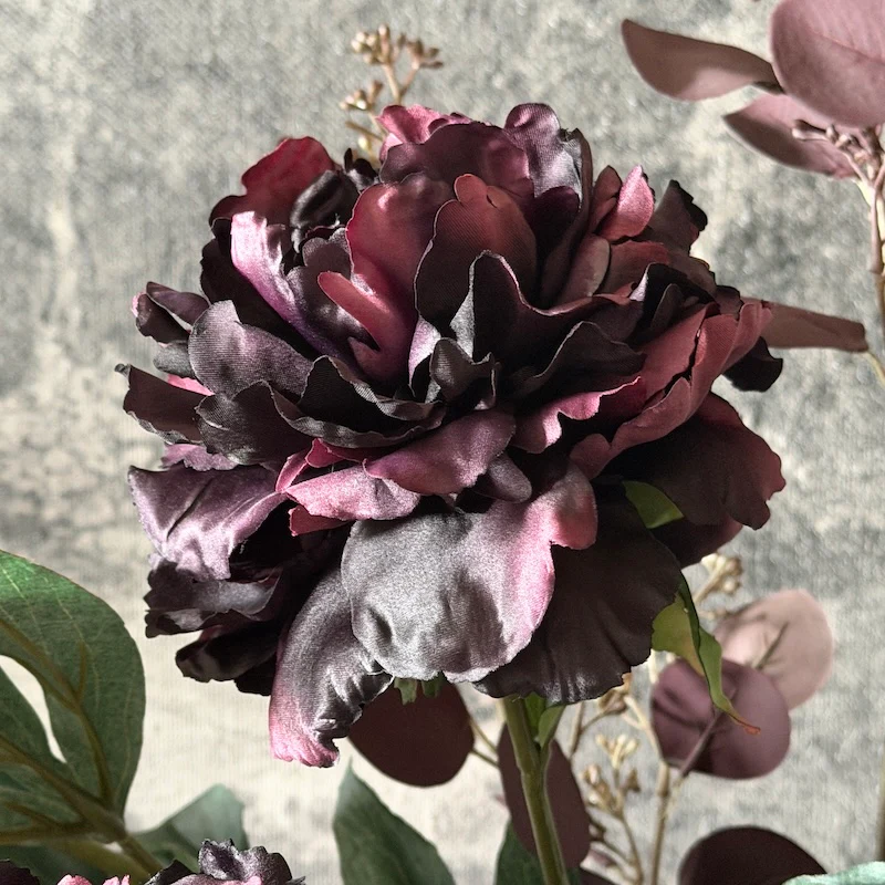 Faux Deep Plum Peony Stem - Image 2