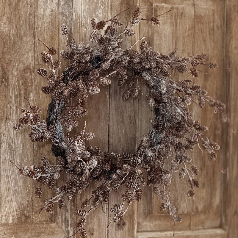Faux Frosted Pinecone Branch Wreath - 50cm - Image 2
