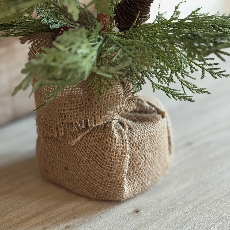 Faux Potted Cedar In Hessian Burlap - 60cm - Image 3