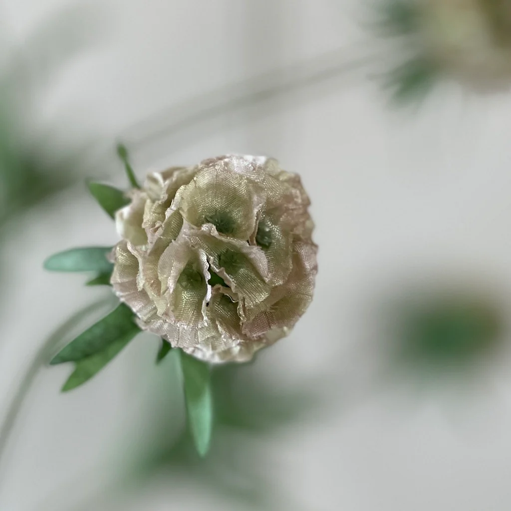 Faux Scabiosa Stellata Spray with Leaves - Image 3