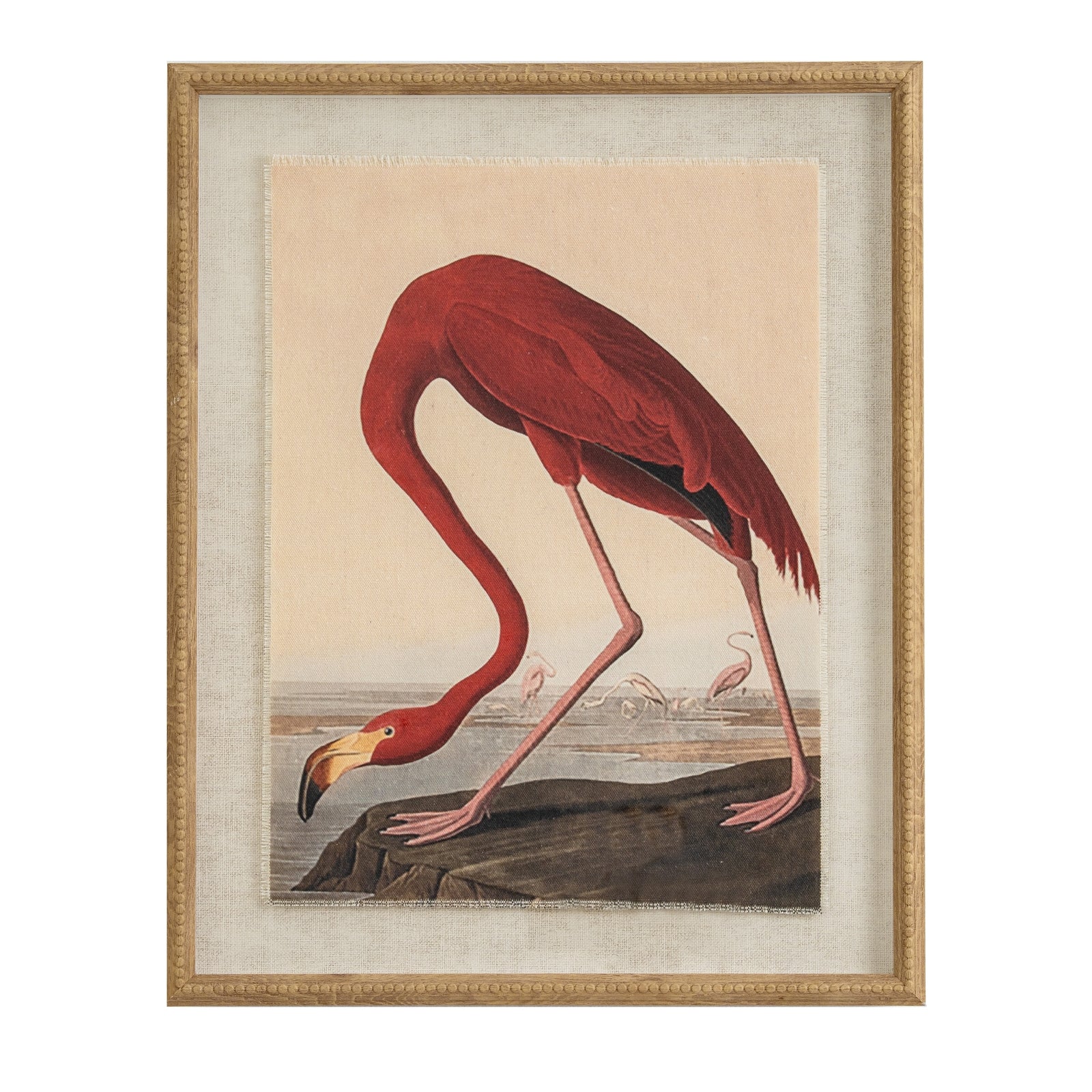 Flamingo And Heron Artwork On Linen In Beaded Frame - Image 3