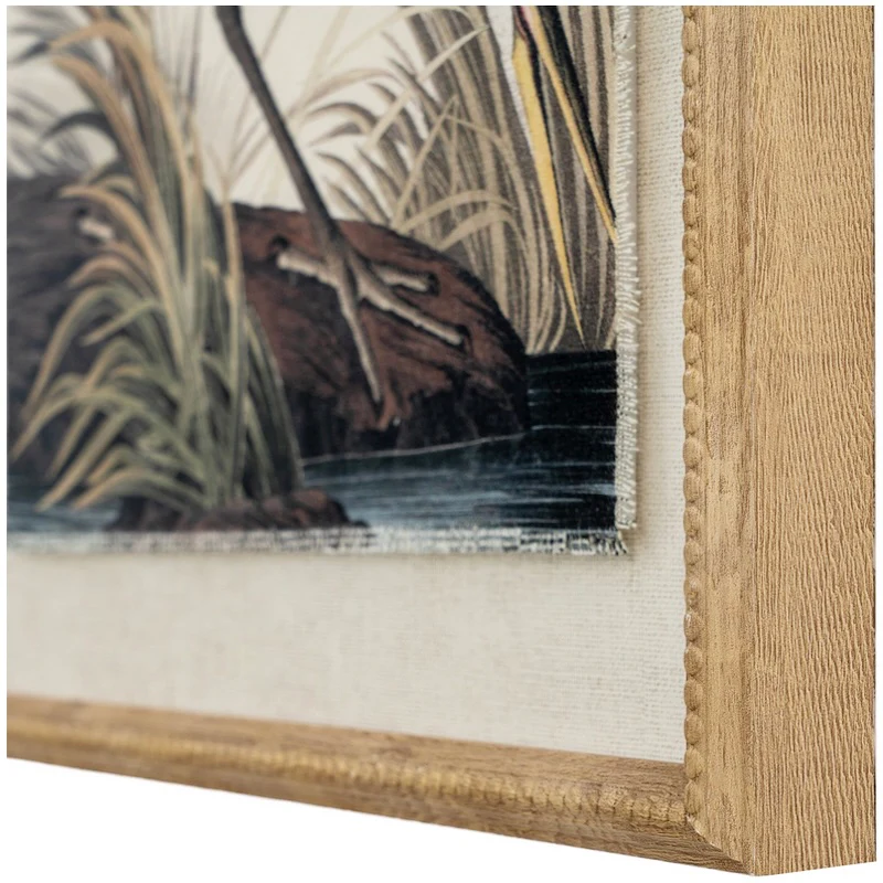 Flamingo And Heron Artwork On Linen In Beaded Frame - Image 4