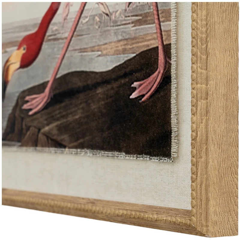 Flamingo And Heron Artwork On Linen In Beaded Frame - Image 5