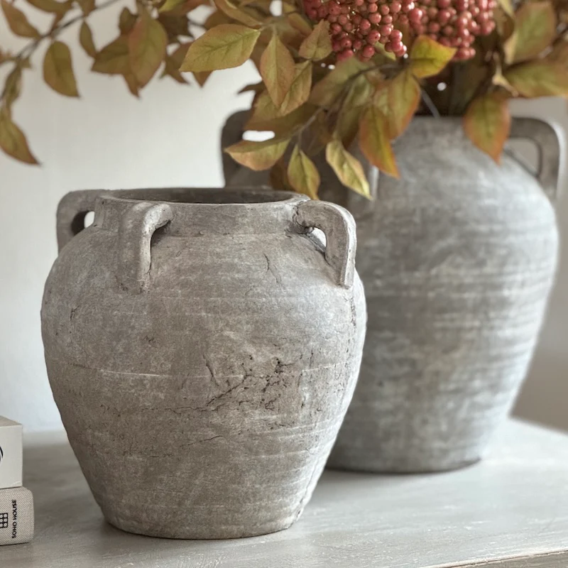 Flatford Rustic Limestone Terracotta Vase - Two Sizes
