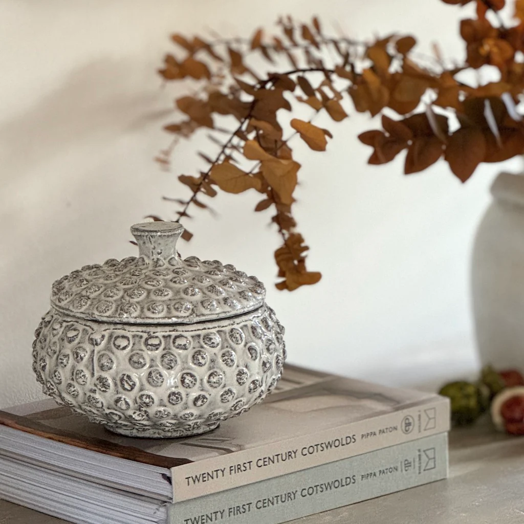 Glazed Off White Bobble Lidded Ceramic Jar - Image 4