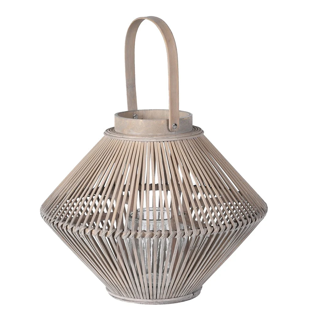 Grey Rattan Outdoor Lantern with Handle - Image 2
