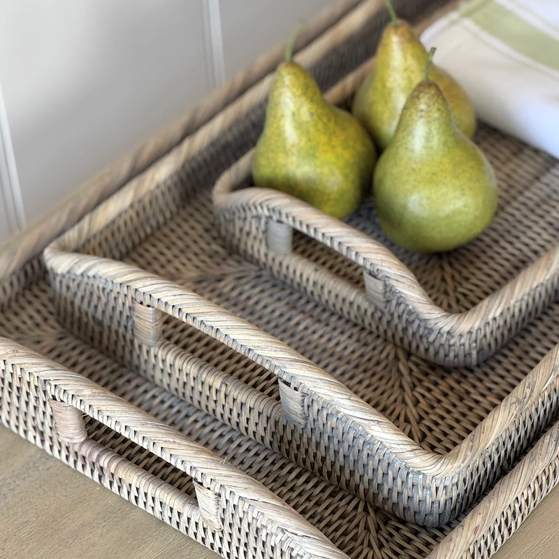 Grey Wash Rattan Oblong Morning Tray - Image 2