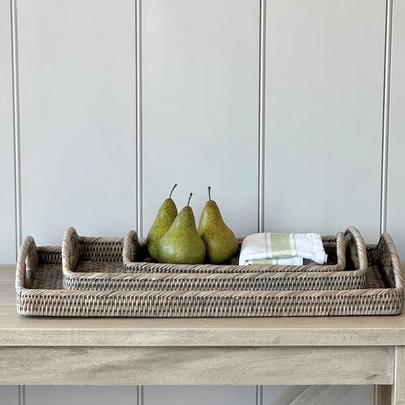 Grey Wash Rattan Oblong Morning Tray - Image 3