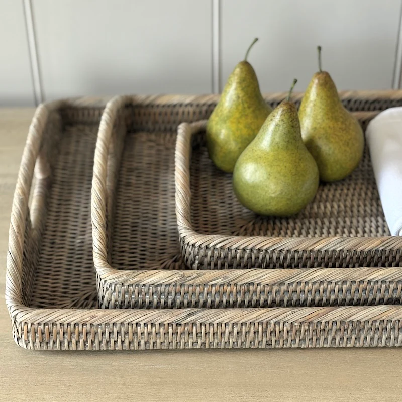 Grey Wash Rattan Oblong Morning Tray - Image 4