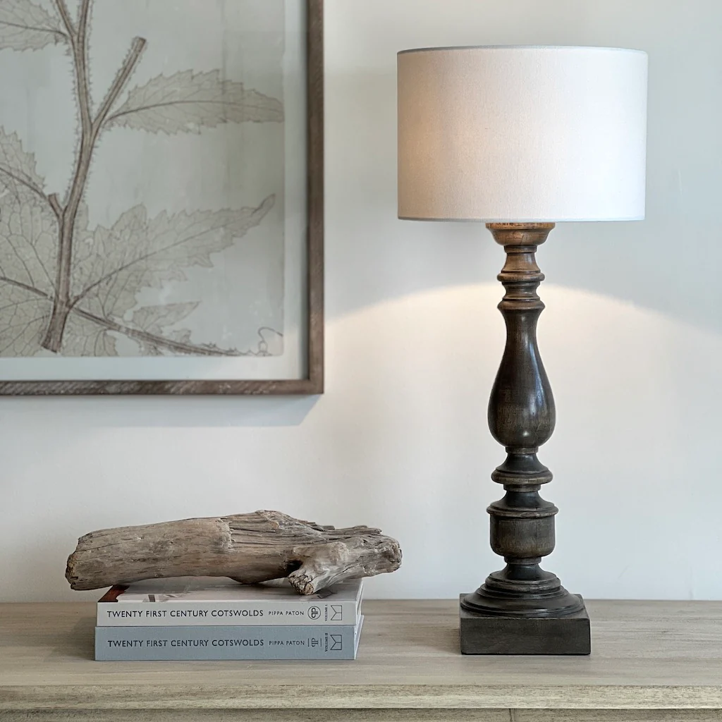 Grey Washed Turned Mango Wood Table Lamp - Image 2