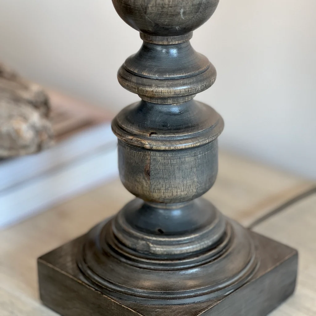 Grey Washed Turned Mango Wood Table Lamp - Image 3