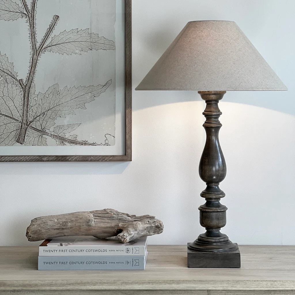 Grey Washed Turned Mango Wood Table Lamp - Image 4