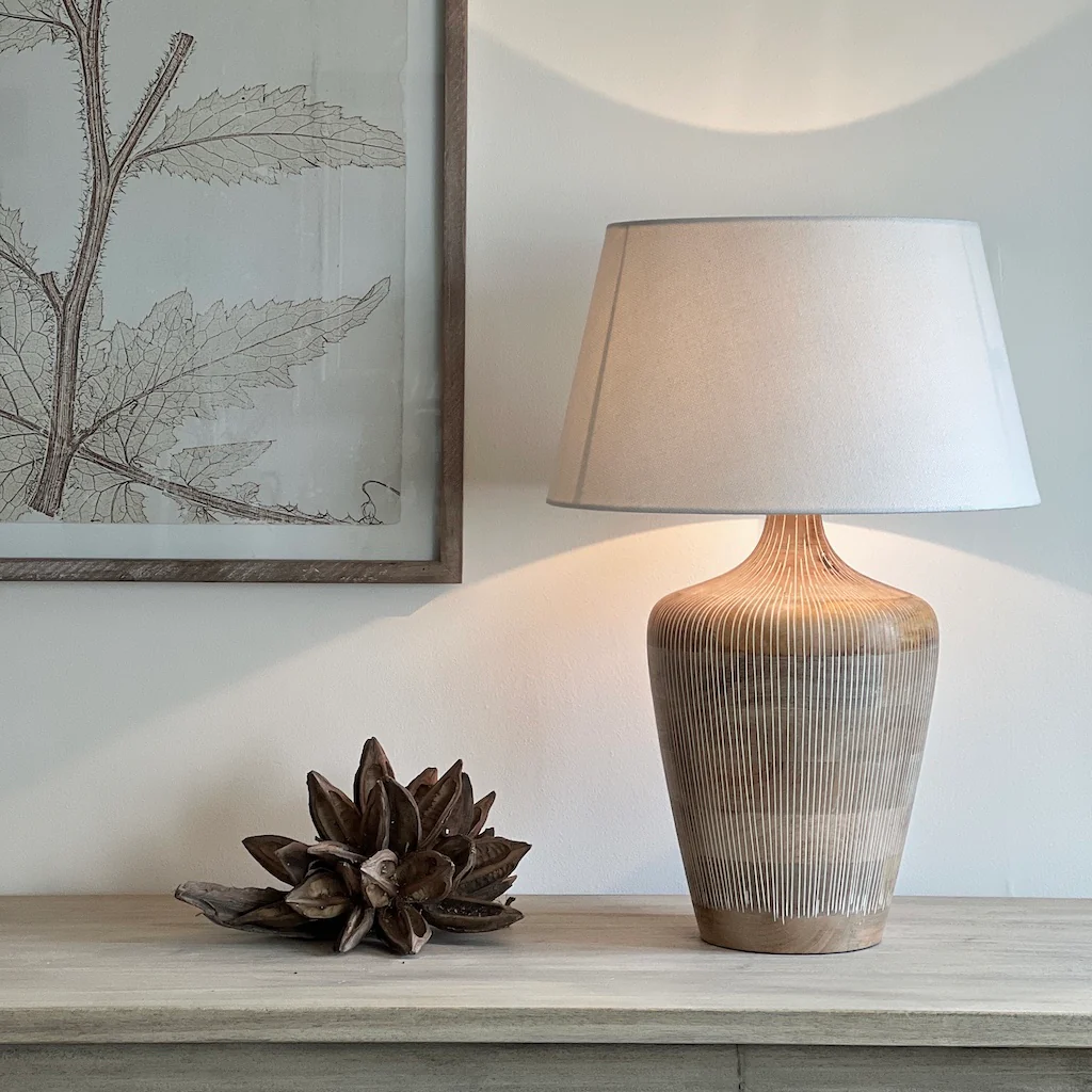 Grooved Whitewash Tall Wood Table Lamp - Image 3