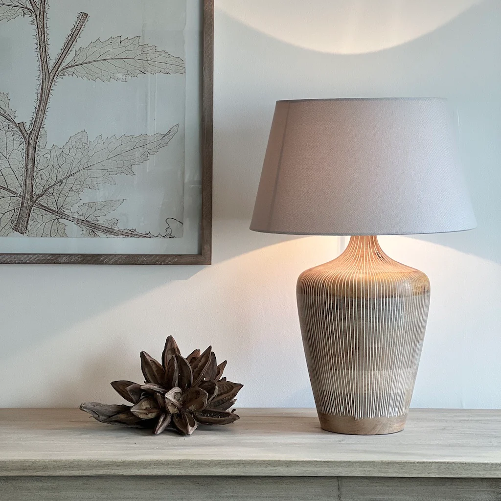 Grooved Whitewash Tall Wood Table Lamp - Image 4