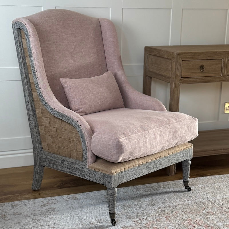 Gustavian Chair Powder Pink Fabric Open Webbed - SECOND (Discount Applied) - Image 8