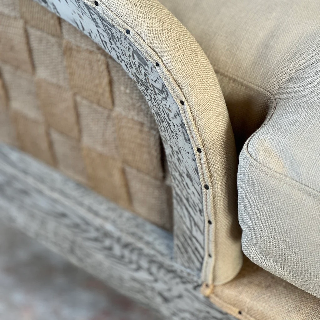 Gustavian Chair Taupe Fabric Open Webbed - Image 6