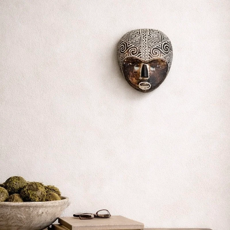 Hand-Carved African Style Wall Mask – Textured Tribal Art Decor