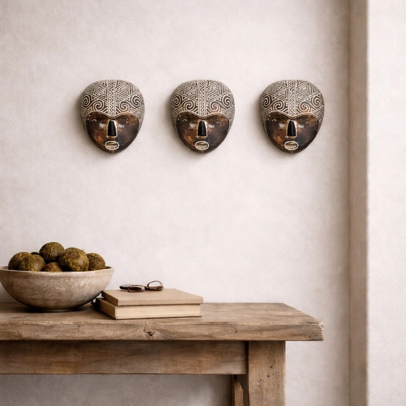 Hand-Carved African Style Wall Mask – Textured Tribal Art Decor - Image 2