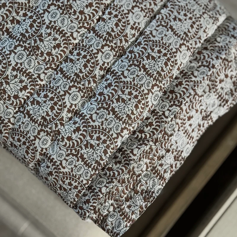 Handblock Brown Leaf Vine Pattern Throw Charlotte - Image 2