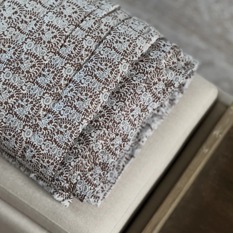 Handblock Brown Leaf Vine Pattern Throw Charlotte - Image 3