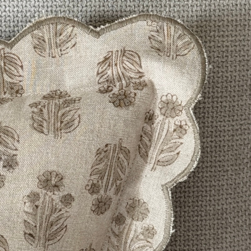 Handblock Flower Print Scallop Edge Cushion - 40cm x 40cm - Image 2