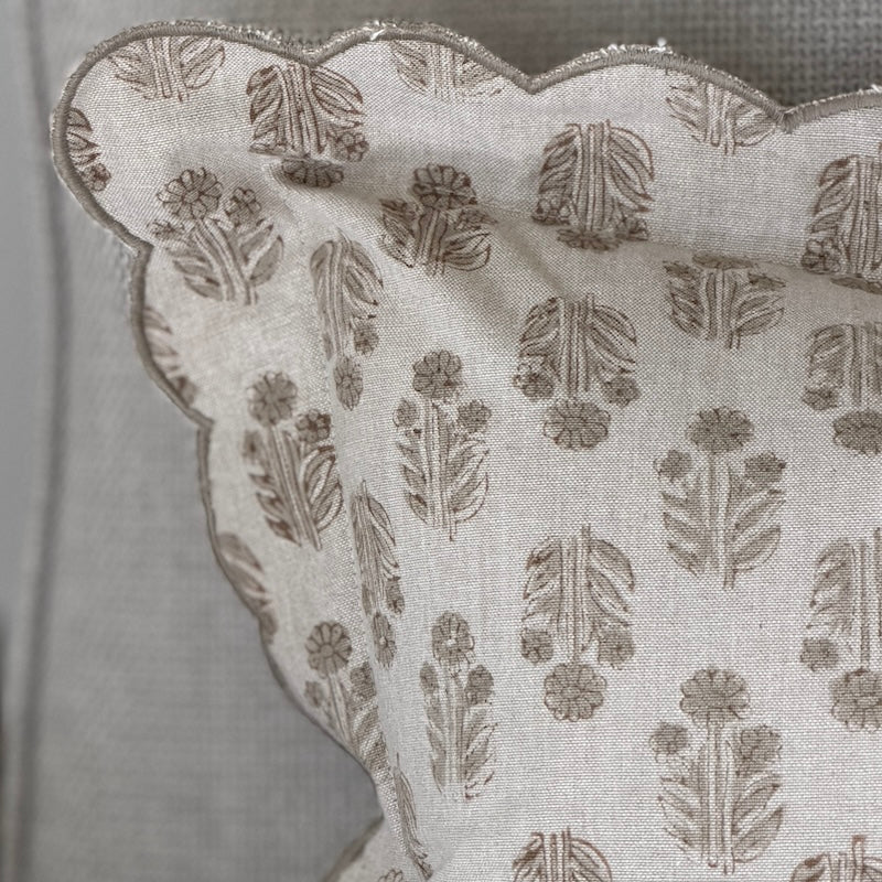Handblock Flower Print Scallop Edge Cushion - 40cm x 40cm - Image 5