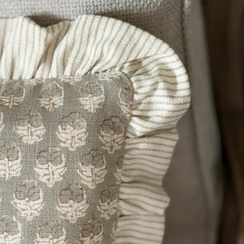 Handblock Jade Print Ruffle Edge Cushion - 50cm x 30cm - Image 2