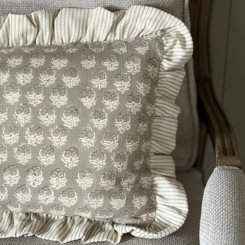 Handblock Jade Print Ruffle Edge Cushion - 50cm x 30cm - Image 3