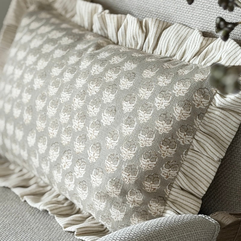Handblock Jade Print Ruffle Edge Cushion - 50cm x 30cm - Image 4