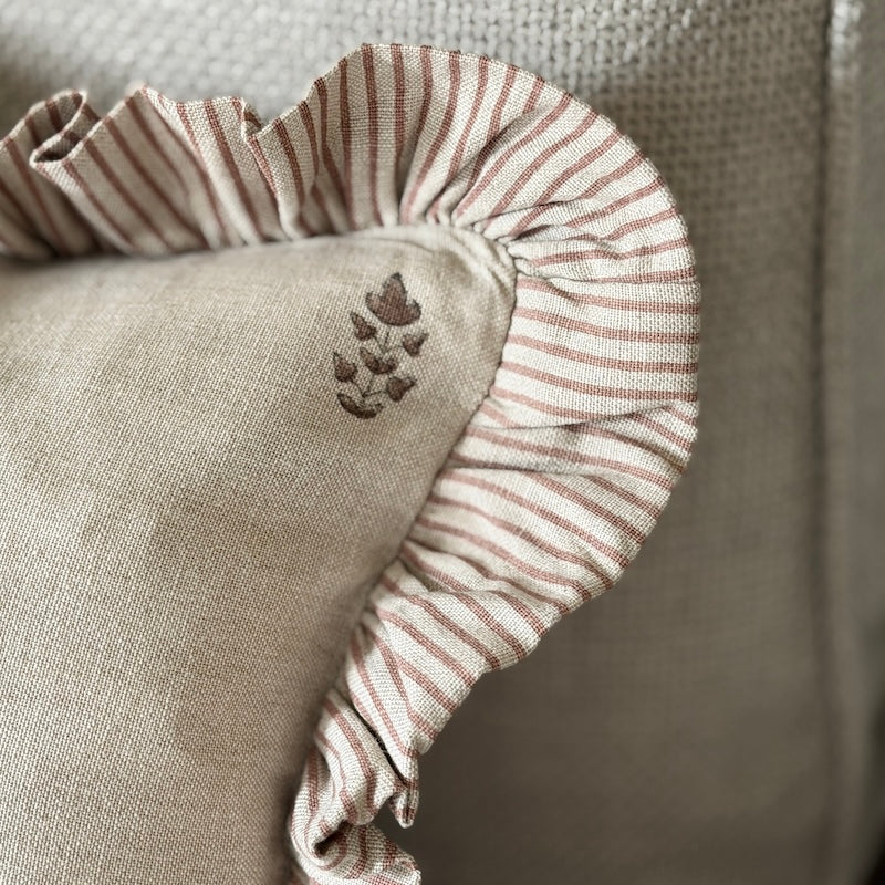 Handblock Sprig Print Ruffle Edge Cushion - 50cm x 30cm - Image 2