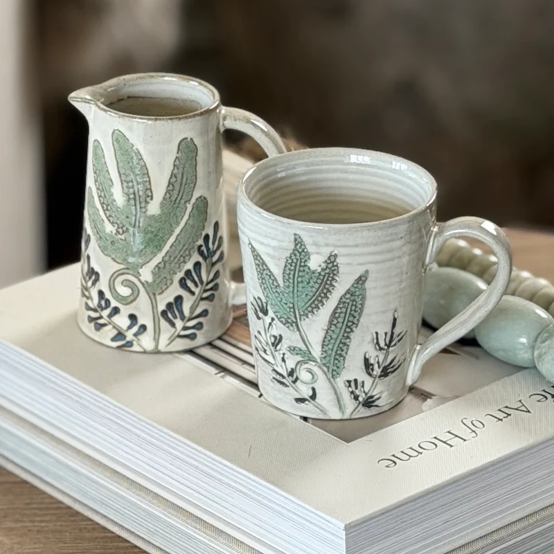 Handcrafted Botanical Stoneware Mug & Jug