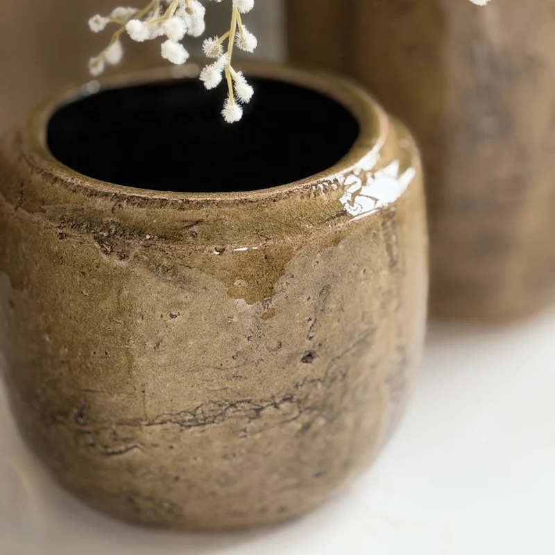 Handcrafted Glazed Olive Brown Pot and Vase Selection - Image 3