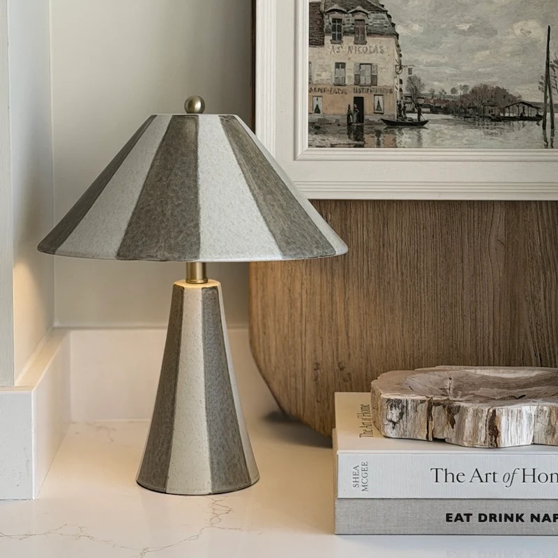 Handcrafted Mouse Stripe Stoneware Ceramic Lamp and Shade - Image 4