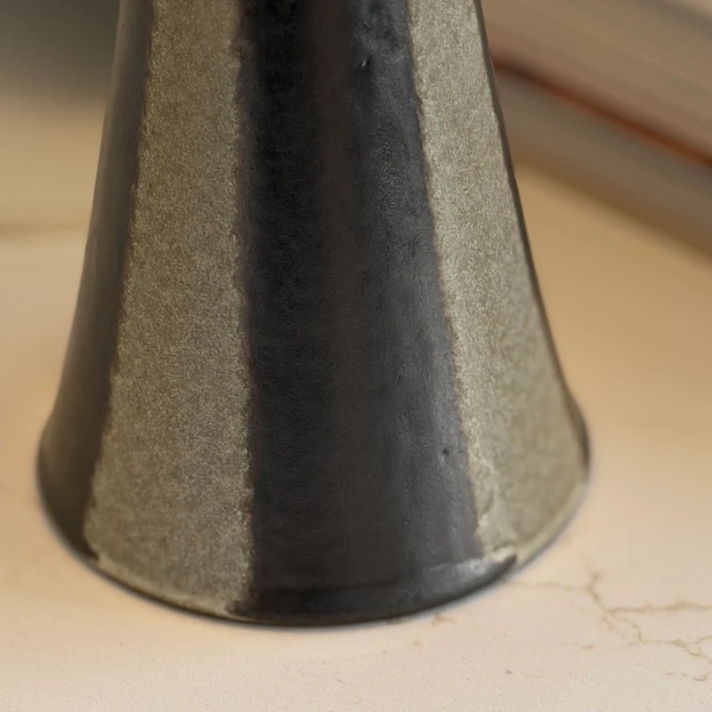 Handcrafted Stripes Brown Stoneware Ceramic Lamp and Shade - Image 2