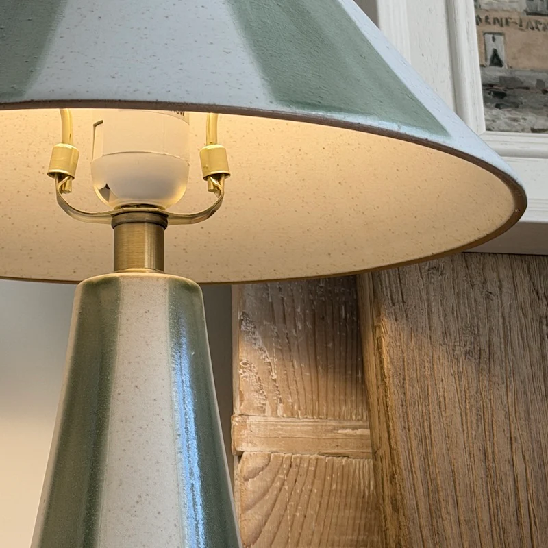 Handcrafted Stripes Verdant Stoneware Ceramic Lamp and Shade - Image 4